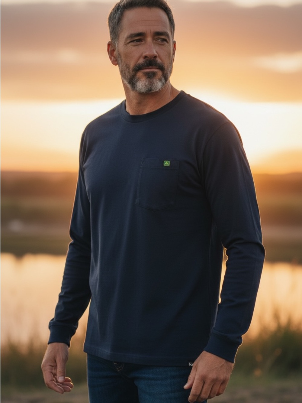 John Deere Navy Long-Sleeve Pocket Tee